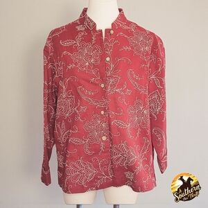 Coldwater Creek - Small Red & Beige Embroidered Blouse